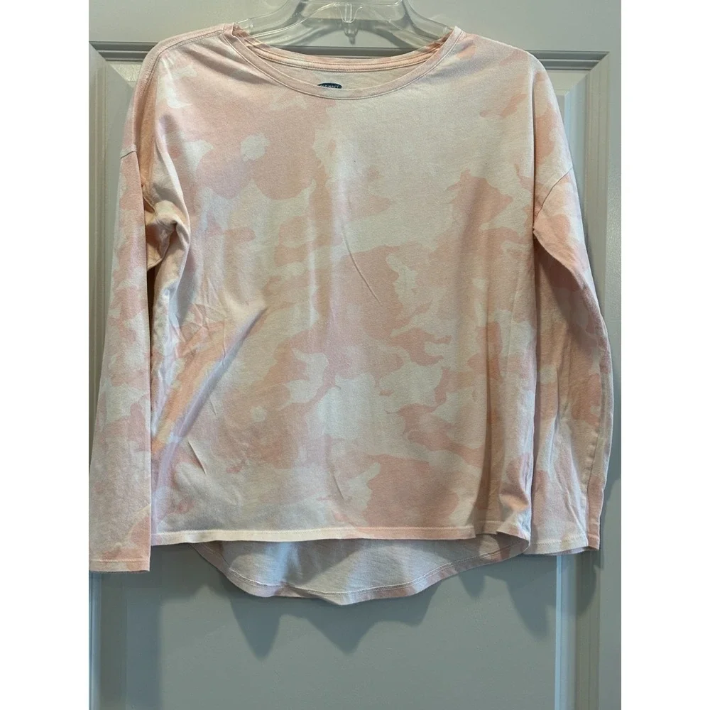 Old Navy Softest Shirt Girls XL‎ 14-16 Pink White Camouflage Casual High Low Hem